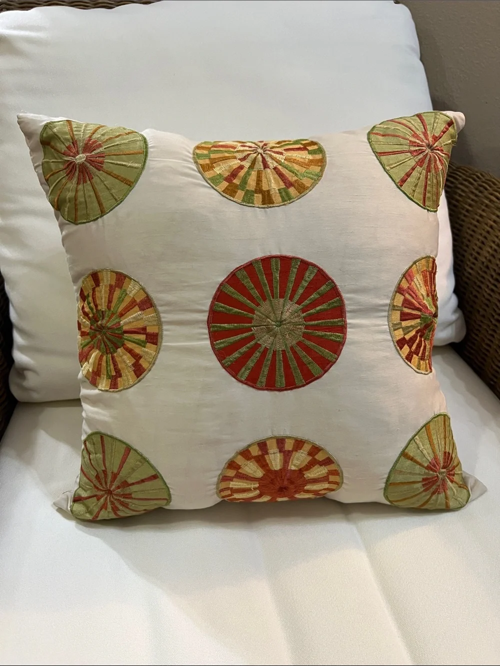 Pier 1 Bright Stitched Floral Print Pillow Cover 12 x 12